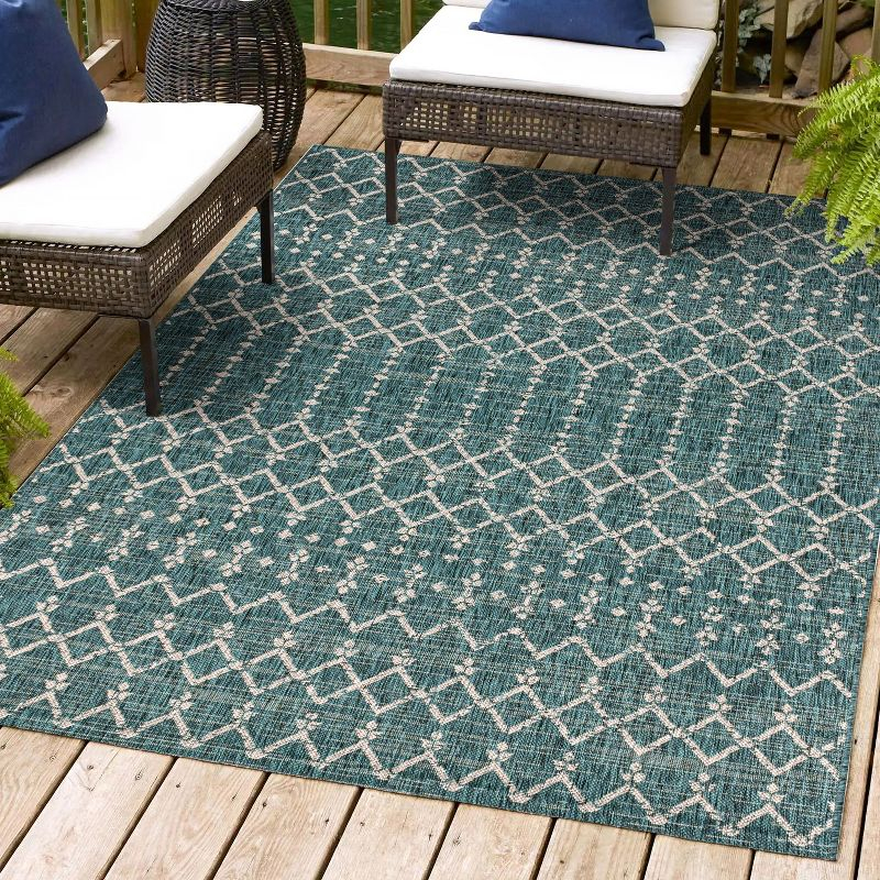 5'x8' Ourika Moroccan Geometric Textured Weave Indoor/Outdoor Area Rug, Teal/Gray - JONATHAN Y