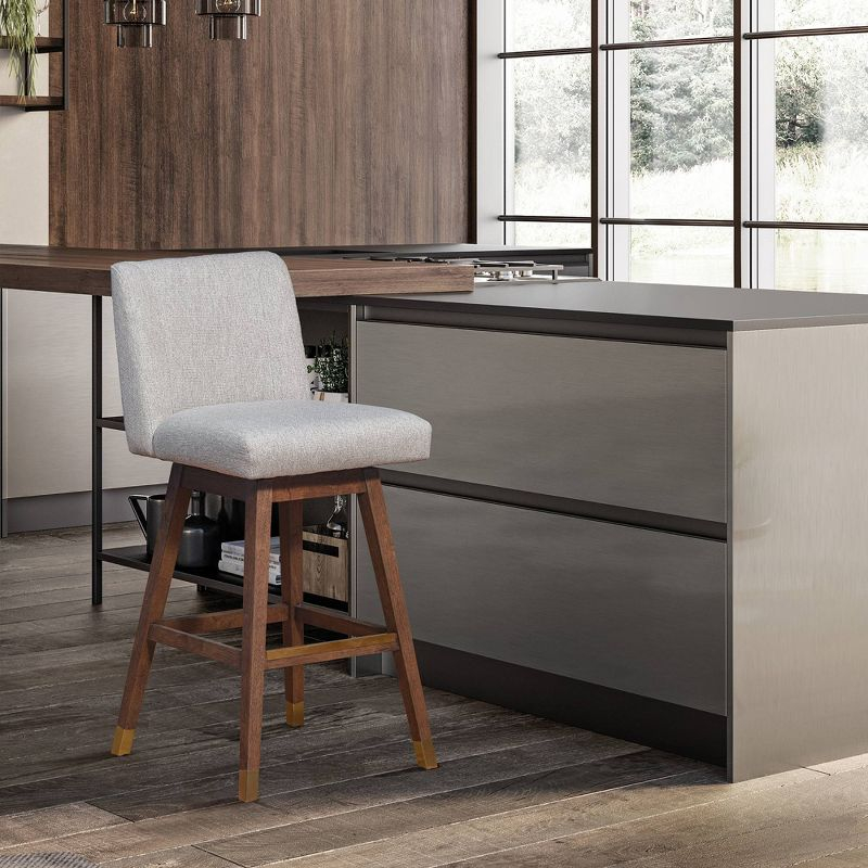 Armen Living Basila Wood Finish with Fabric Swivel Counter Height Barstool Brown Oak/Taupe