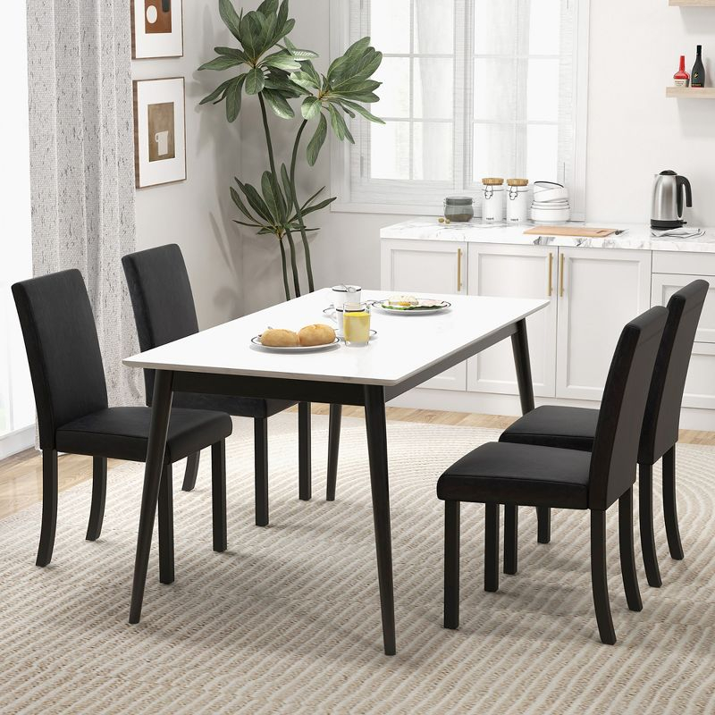 Tangkula Dining Chair Set of 4 w/ Acacia Wood Frame & Rubber Wood Legs Padded Backrest Black