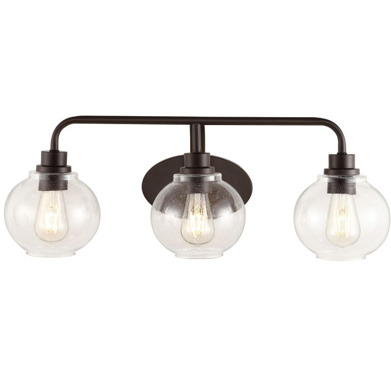 JONATHAN Y Sandrine 26.25" 3-Light Iron/Seeded Glass Cottage Rustic LED Vanity Light, Oil Rubbed Bronze