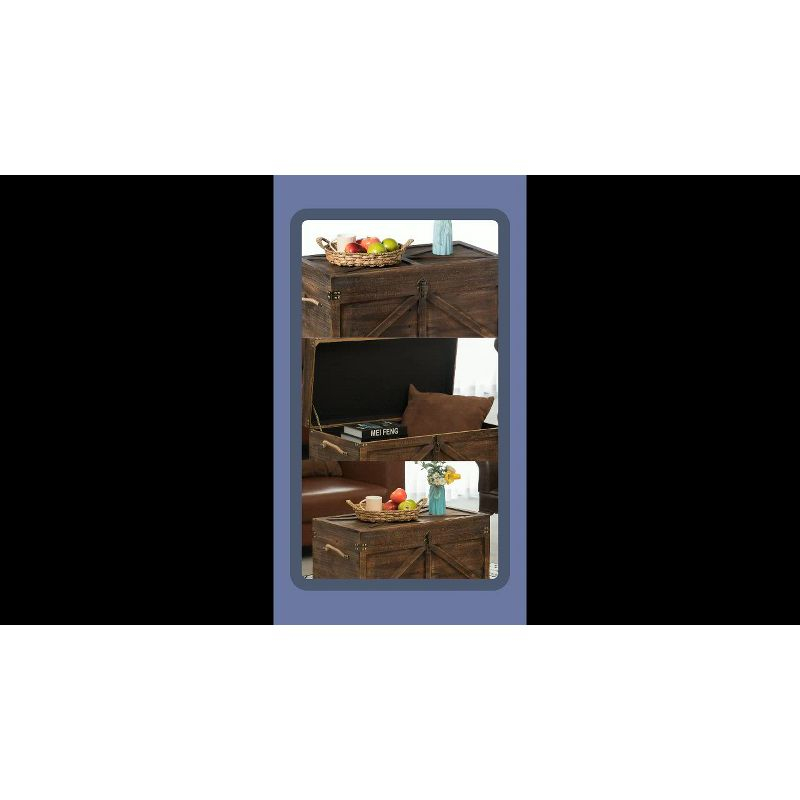 Vintiquewise Vintiquewise Brown Large Wooden Lockable Trunk Farmhouse Style Rustic Design Lined Storage Chest with Rope Handles