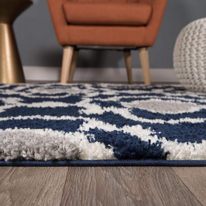 World Rug Gallery Cozy Moroccan Trellis Shag Area Rug - Navy 6'6" x 9'