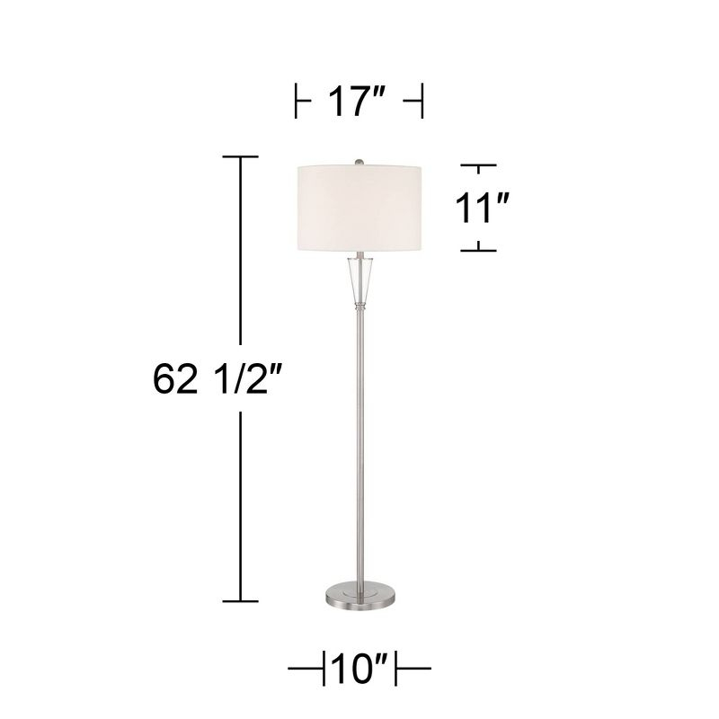 360 Lighting Shasta Modern 62 1/2" Tall Standing Floor Lamp Skinny Pole Silver Clear Glass Brushed Nickel Finish Living Room Bedroom House Reading