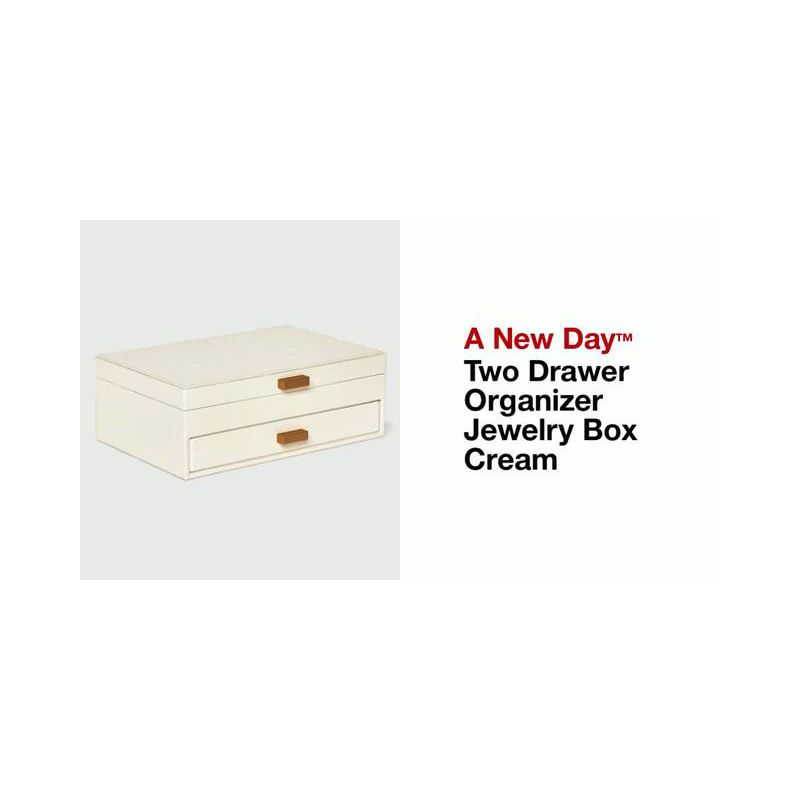 Two Drawer Organizer Jewelry Box - A New Day™ Cream: Polyurethane Storage with Divided Tray, Mirror, Rectangle Shape
