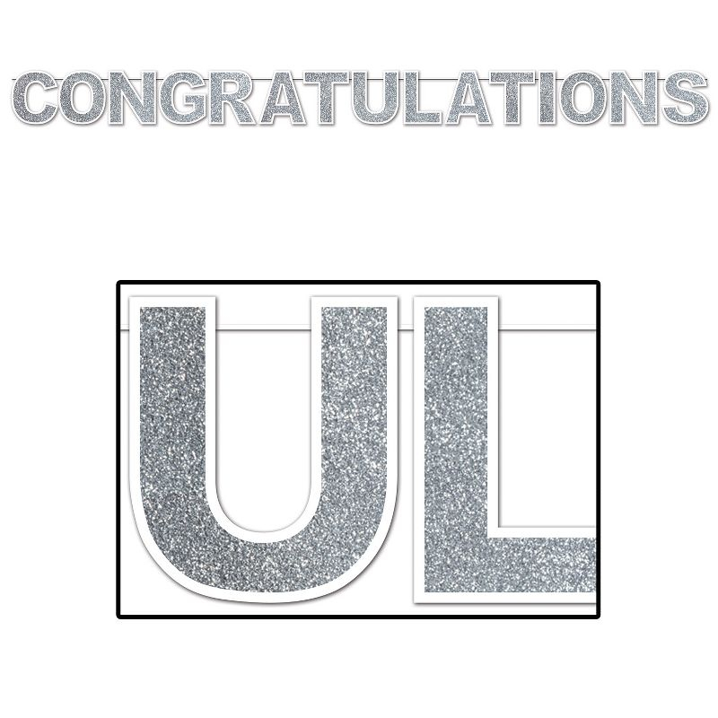 Beistle Glittered Congratulations Streamer, 8.5" x 11', (1/Pkg) Off-White
