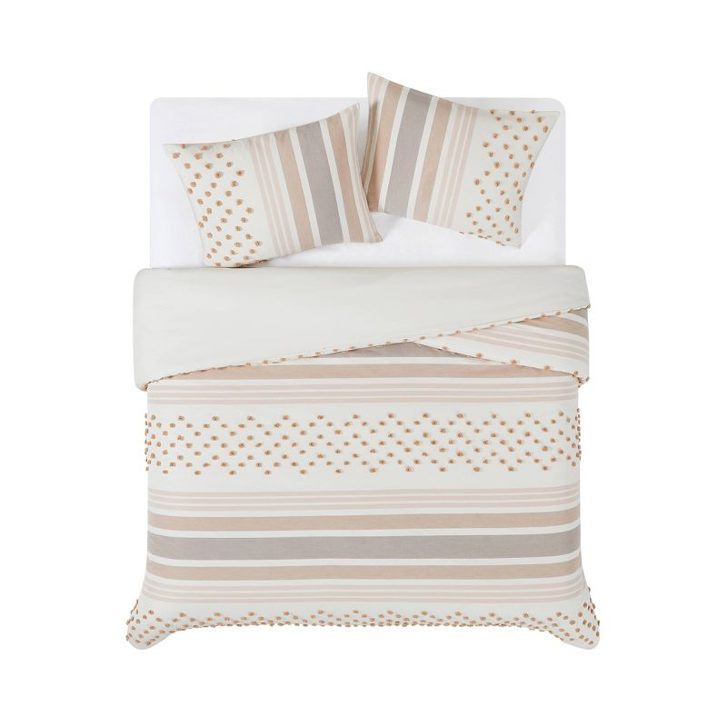 3pc King Mia Tufted Texture Neutral Duvet Cover Set Tan - Brooklyn Loom: 300 Thread Count, Polyester, Button Closure