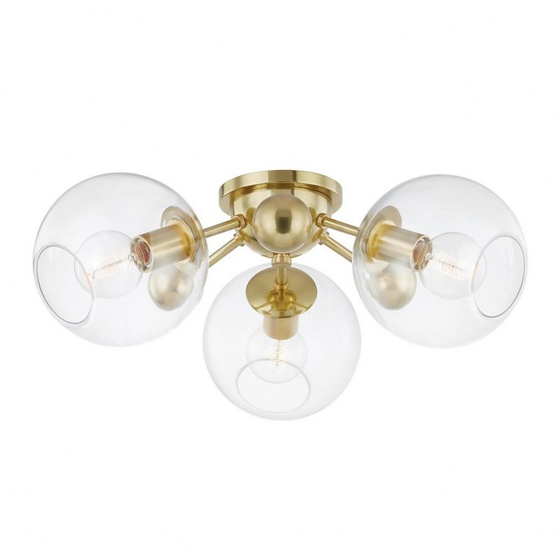 Crystal Semi-Flush Mount Light - Antique Brass / 3 Light