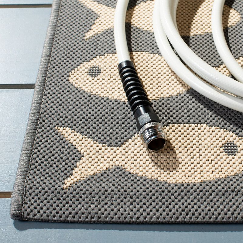 Courtyard CY6013 Power Loomed Indoor and Outdoor Area Rug - Grey/Beige - 4'x4' - Safavieh