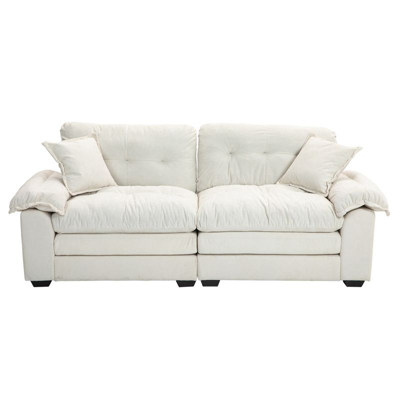 84"W Chenille Upholstered Sofa, Deep Seat Loveseat Couch with 2 Throw Pillows & Memory Foam, Beige - ModernLuxe