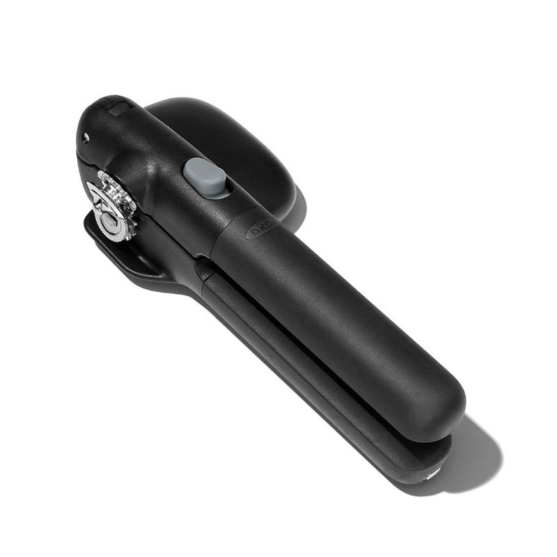 OXO Locking Can Opener: Manual Soft-Grip Handle, Stainless Steel, Black, Hand Wash, Freestanding, Lifetime Warranty