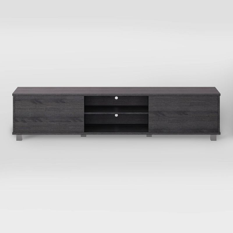 CorLiving Hollywood TV Stand for TVs up to 85" with Doors Wood Grain Dark Gray: Modern Media Console, Adjustable Shelves