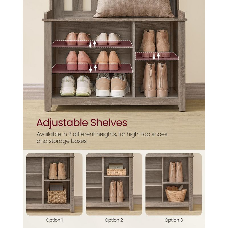 VASAGLE Hall Tree with Bench and Shoe Storage, Coat Rack with Shoe Bench, 7 Double Hooks for Jackets, 13.8 x 31.9 x 70.9 Inches, Heather Greige