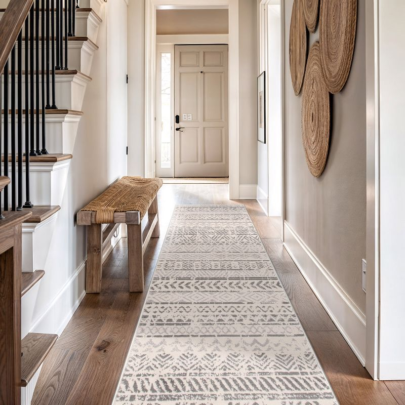 World Rug Gallery Geometric Distressed Bohemian Area Rug - Gray 2'7"x10'