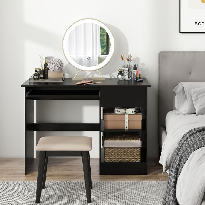 Tangkula Computer Desk w/ Keyboard Tray Large Drawer Home Office Desk w/ Adjustable Shelf & Cable Hole Study Desk
