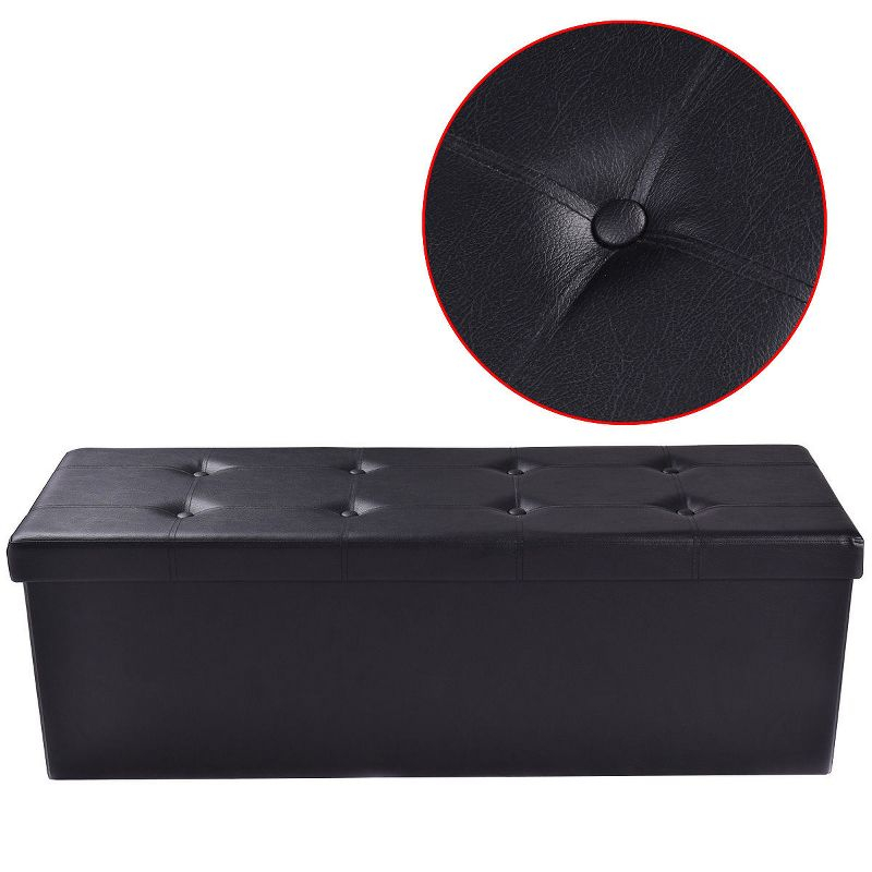 Costway 45''x15''x15'' Large Folding Storage Faux Leather Ottoman Pouffe Box Stool Black