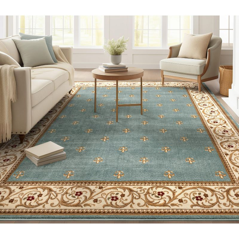 Well Woven Barclay Collection Fleur de Lis Light Blue 7'10" x 9'10" Area Rug - for Living Room, Bedroom, and Dining Room