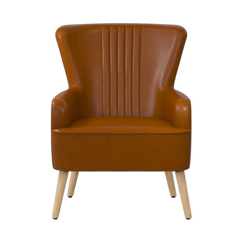 Novogratz William Accent Chair with Light Oak Legs, Camel Faux Leather