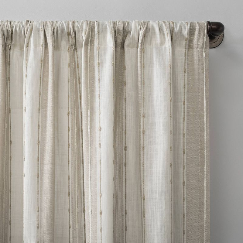 84"x52" Slub Texture Stripe Cotton Light Filtering Curtain Linen/White: Modern Rod Pocket Panel - Archaeo