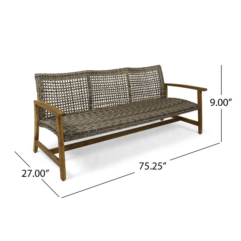 Christopher Knight Home Sewell Outdoor Acacia Wood and Wicker 3 Seater Sofa and Coffee Table Set, Gray/Natural Brown