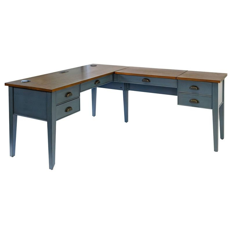 Open L-Shaped Pedestal Writing Desk Blue - Fairmont Collection - Martin Furniture: Wood, Charging Station, USB Port