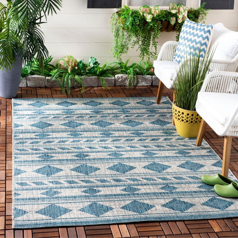 Courtyard CY8529 Power Loomed Indoor/Outdoor Area Rug - Grey/Teal - 6'7"x9'6" - Safavieh.