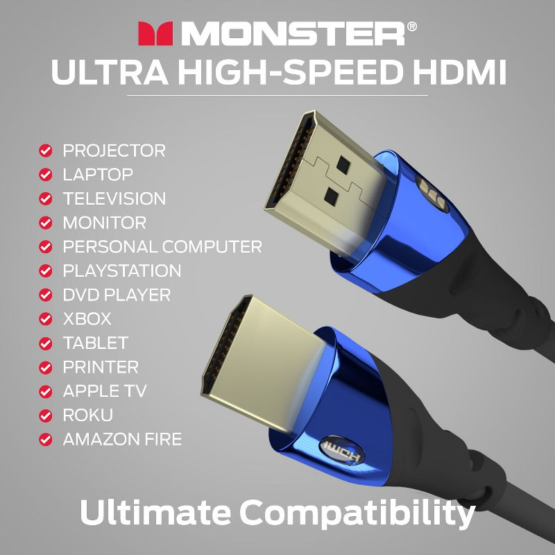 Monster 8K HDMI Cable Ultra High-Speed Cobalt 2.1 Cable - 48Gbps with eARC, 8K at 60Hz for Superior Video and Sound Quality HDMI Cables- 4FT