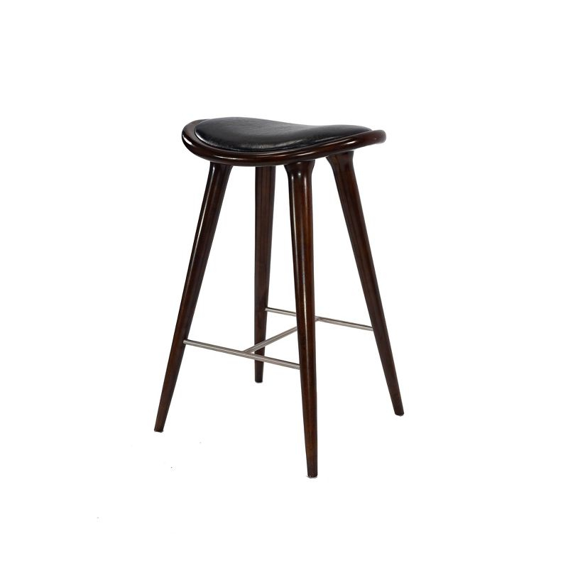 Lucio Oval Backless Wood Barstool Black/Cappuccino - Boraam: Rubberwood Frame, Faux Leather, Metal Footrest