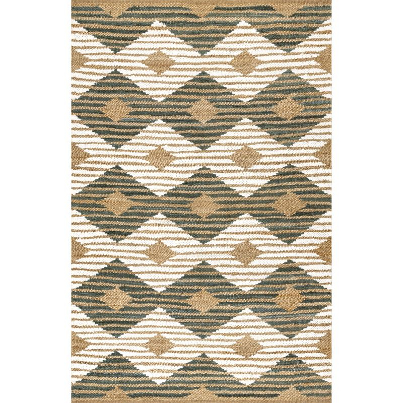 nuLOOM Hand Braided Marla Denim And Jute Diamonds Area Rug, 3' x 5', Olive