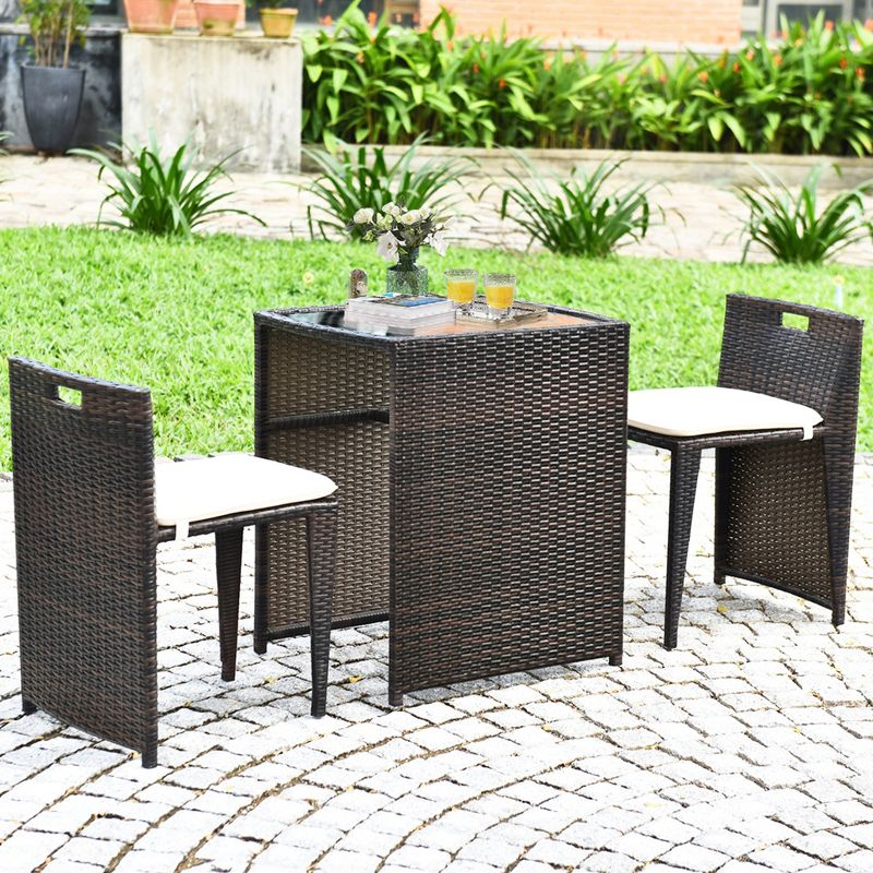 Tangkula 3 PCS Cushioned Wicker Patio Furniture Set Seat Sofa Outdoor No Assembly Brown
