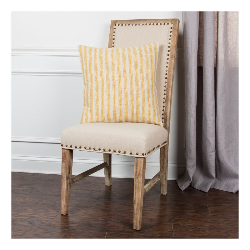 Saro Lifestyle 20"x20" Oversize Ticking Striped Square Throw Pillow Natural/Gold : 20x20 Inch Polyester, Machine Washable Cloth Napkins