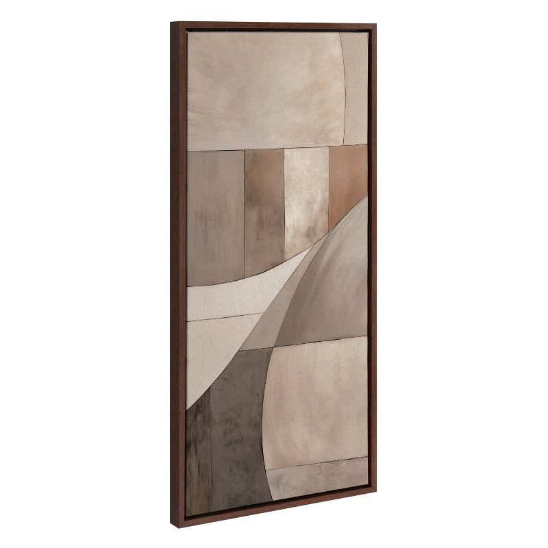 Kate & Laurel All Things Decor 18"x40" Sylvie Curved Grid Abstract on Neutral Linen Framed Canvas by The Creative Bunch Studio Brown