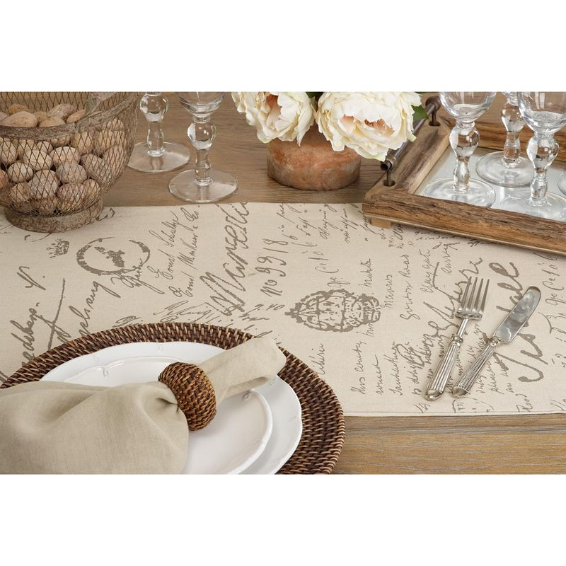 Saro Lifestyle Old Fashioned Vintage Script Print Design Everyday Table Runner, Natural, 16" x 72"