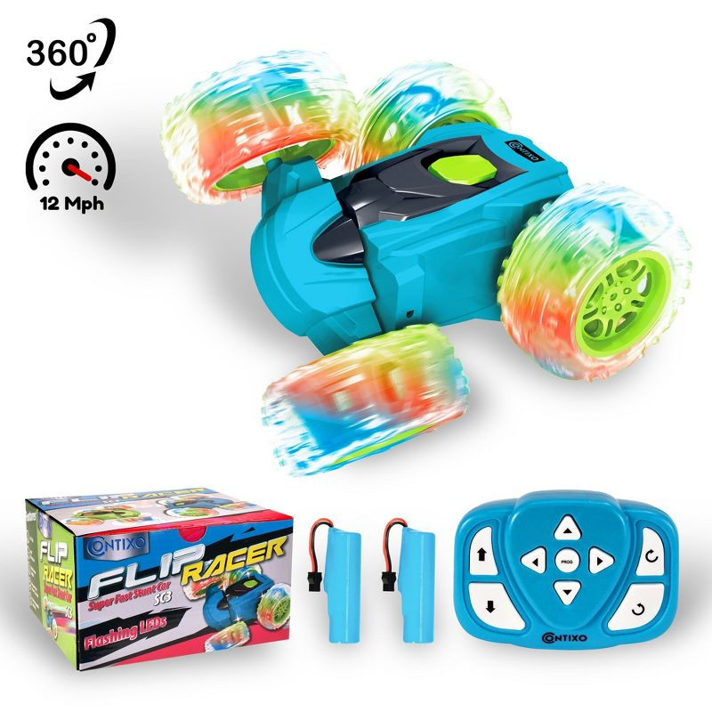 Contixo SC3 RC Stunt Car, 360 Flip & Rotate, LED Lights, Wristband Controller, All-Terrain, Ages 4-7 - Blue