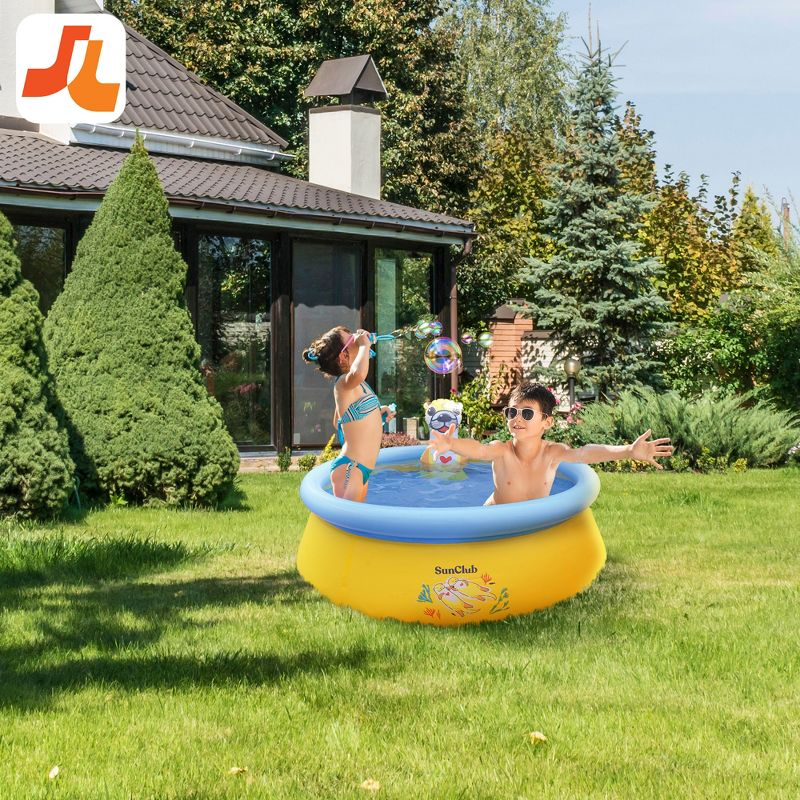 JLeisure Sun Club 12011 5 Foot x 16.5 Inch 1 to 2 Person Capacity Sea Otter Spray 3D Kids Outdoor Above Ground Inflatable Kiddie Swimming Pool, Yellow