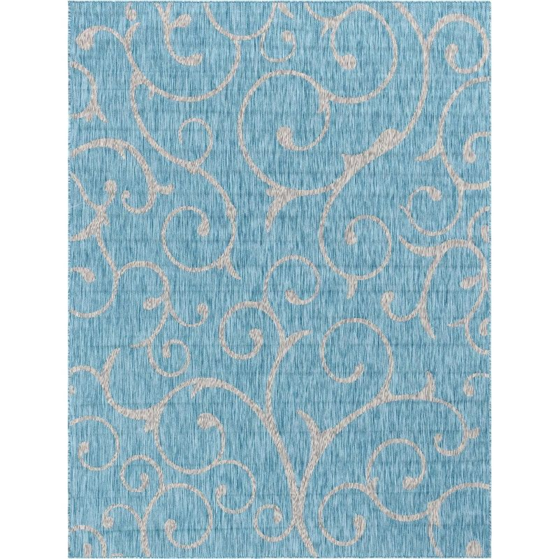 Unique Loom 9' 0 x 12' 2 Rectangle Indoor/Outdoor Botanical Light Aqua Area Rug