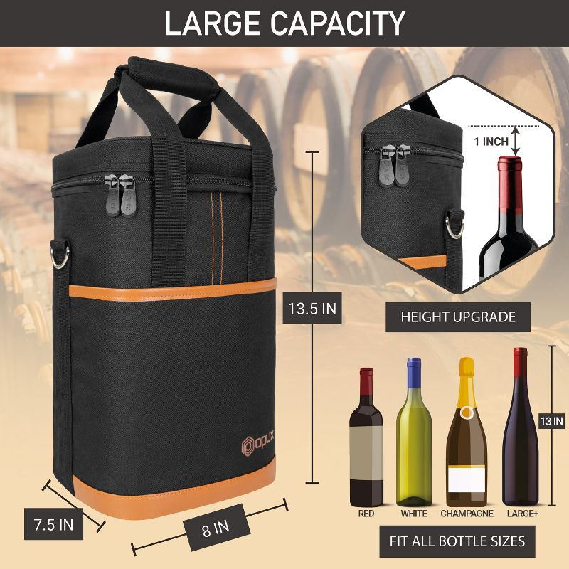 OPUX Wine Bag, 4,6 Bottle Cooler Insulated Tote Carrier Travel Picnic BYOB, Leakproof Padded Portable Party Christmas Gift (Brown, 4 Bottle)