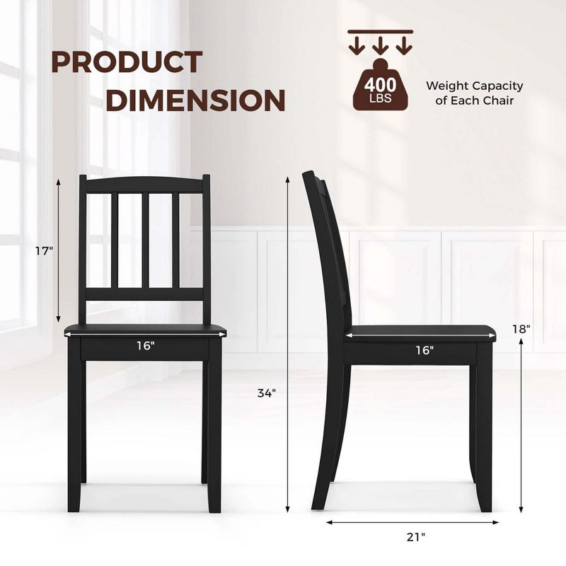 Costway Wood Dining Chair Set of 2 with Rubber Wood Legs Curved Backrest for Kitchen Black