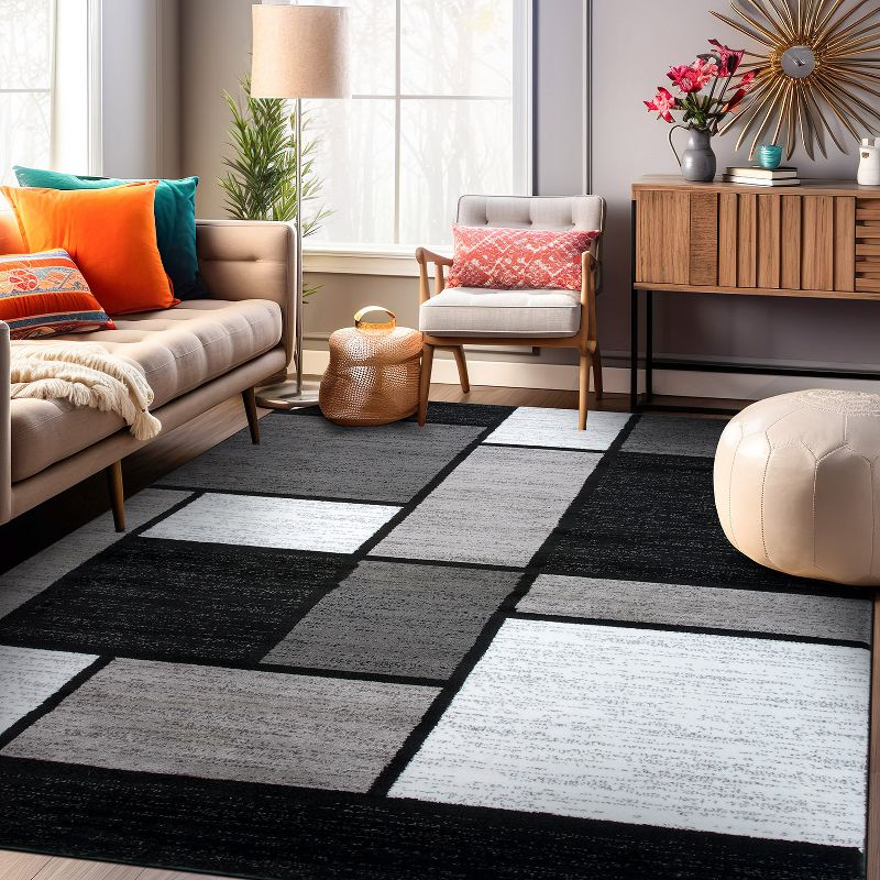 World Rug Gallery Contemporary Modern Boxed Color Block Gray 7'10"x10'2" Area Rug