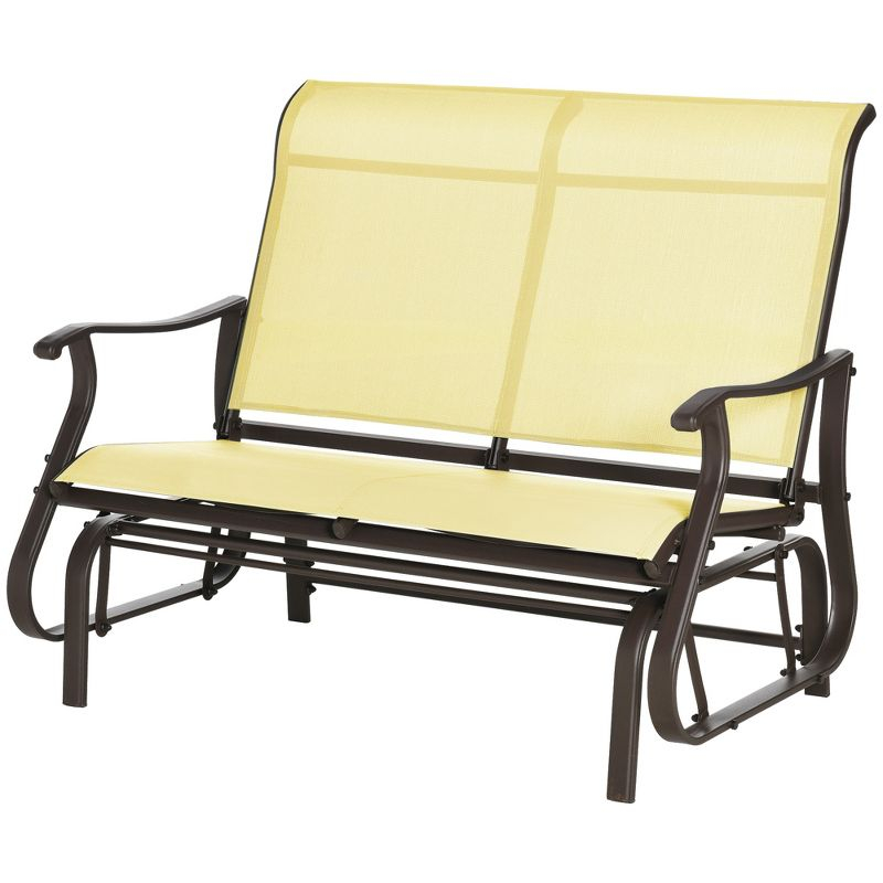 Outsunny 47" Outdoor Double Glider Bench for 2 Person, Patio Glider Armchair Swing Chair for Backyard with Mesh Seat and Backrest, Steel Frame, Beige