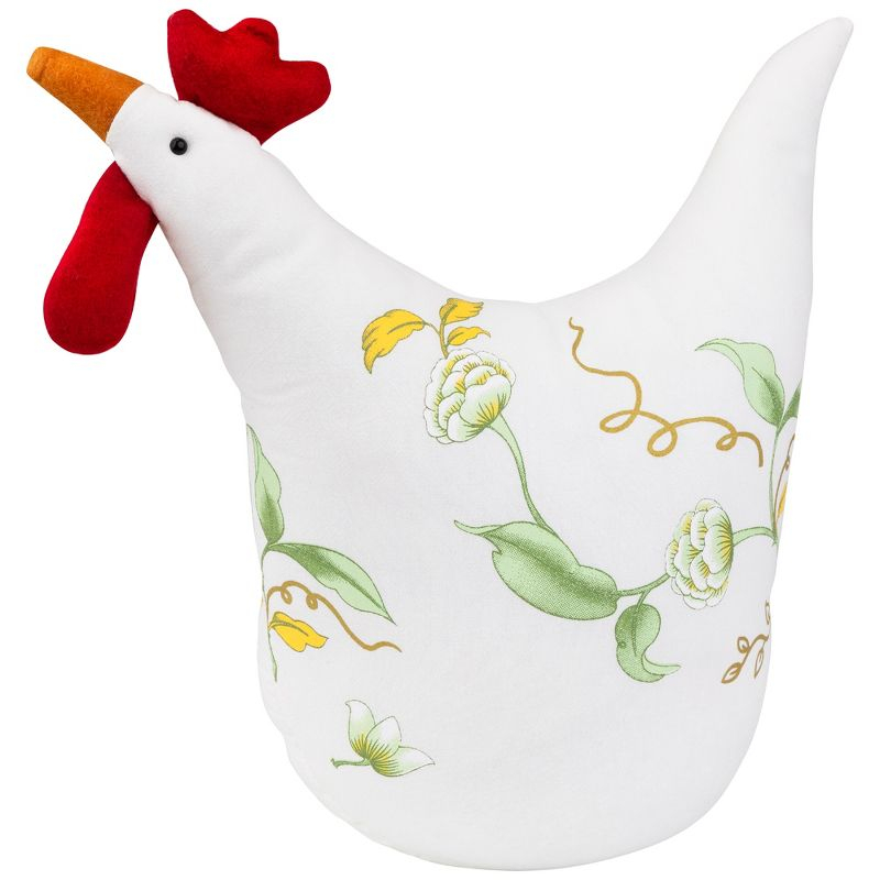Northlight 12" White, Soft Green, and Yellow Floral Rooster Chicken Spring Decoration