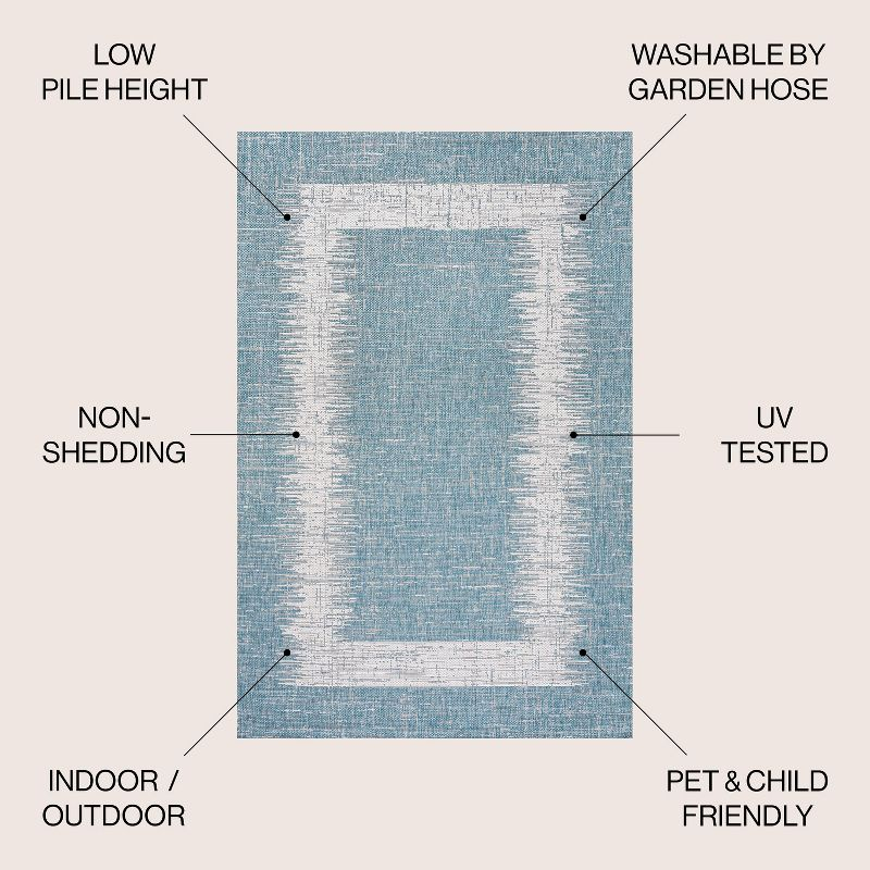 3'x5' Scandi Minimalist Border Indoor/Outdoor Area Rug, Aqua/Ivory - JONATHAN Y