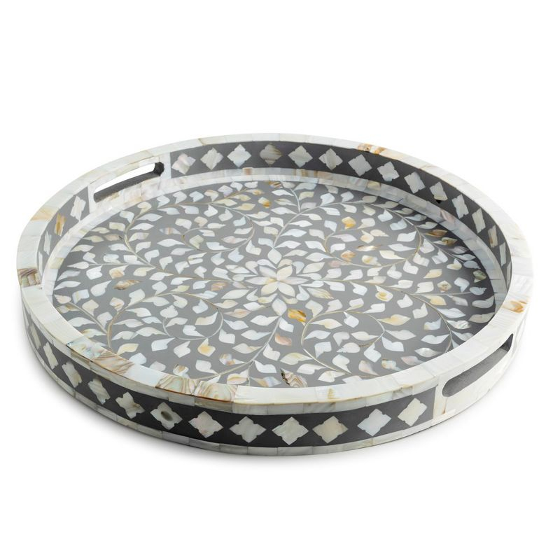 Jodhpur Mother of Pearl Decorative Tray, Grey