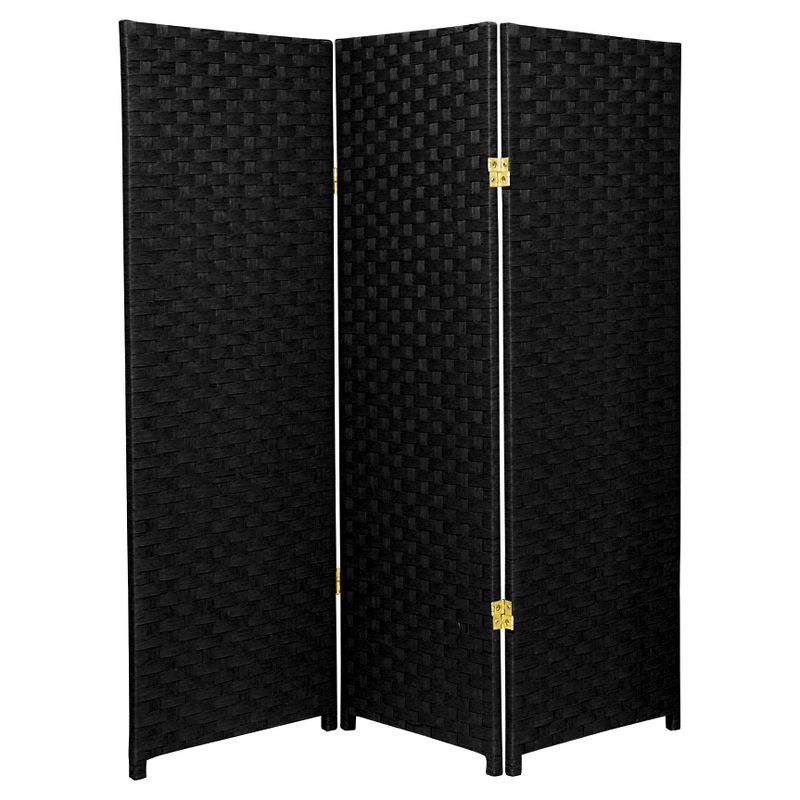 4 ft. Tall Woven Fiber Room Divider - Black (3 Panels) - Oriental Furniture: Rattan-Style, Privacy Screen