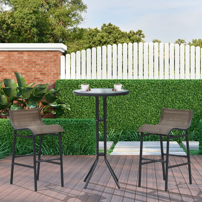 Outsunny 3 Piece Bar Height Outdoor Bistro Set for 2, Round Patio Pub Table 2 Bar Chairs with Comfortable Design & Durable Build, Tan