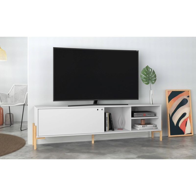 Bowery TV Stand for TVs up to 70" White/Oak - Manhattan Comfort: Mid-Century Design, Cable Management
