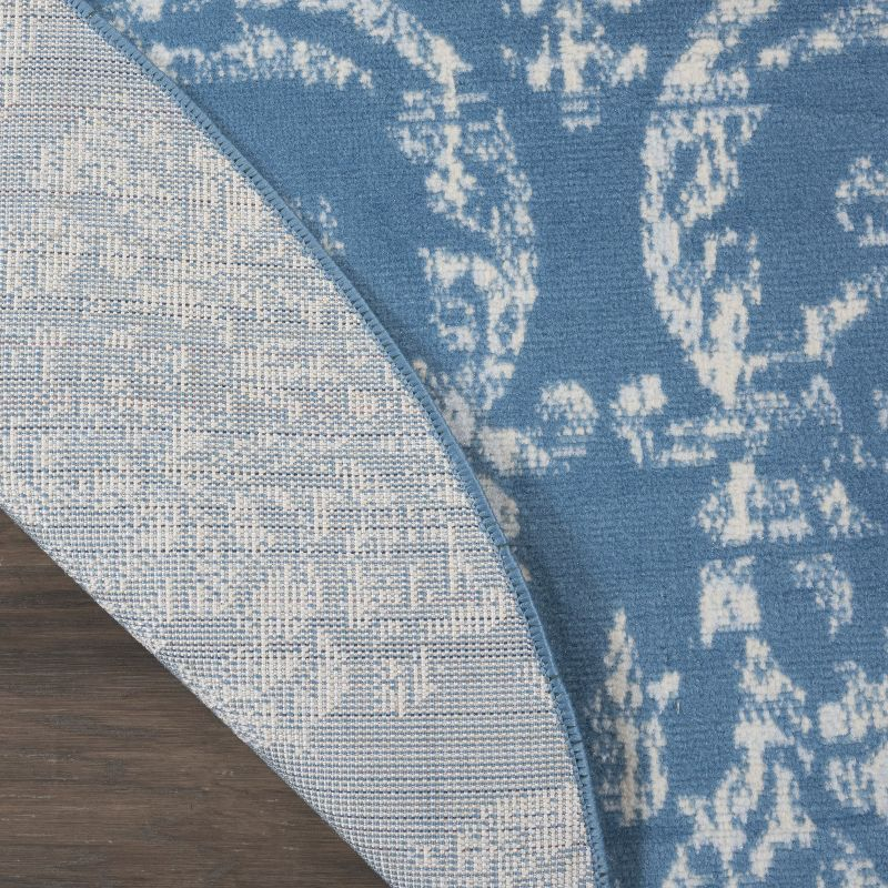 Nourison Jubilant 5'3" x ROUND (5' Round) Blue Area Rug Farmhouse Vintage Damask by Nourison
