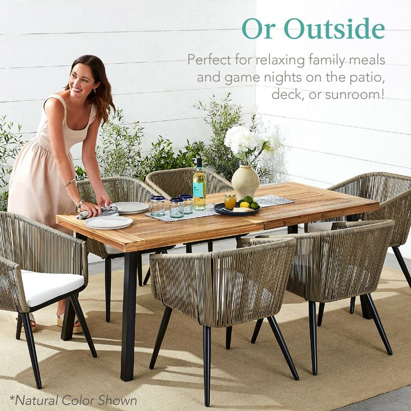 Best Choice Products 6-Person Indoor Outdoor Patio Rustic Acacia Wood Picnic Dining Table w/ Metal Legs - Weathered Gray
