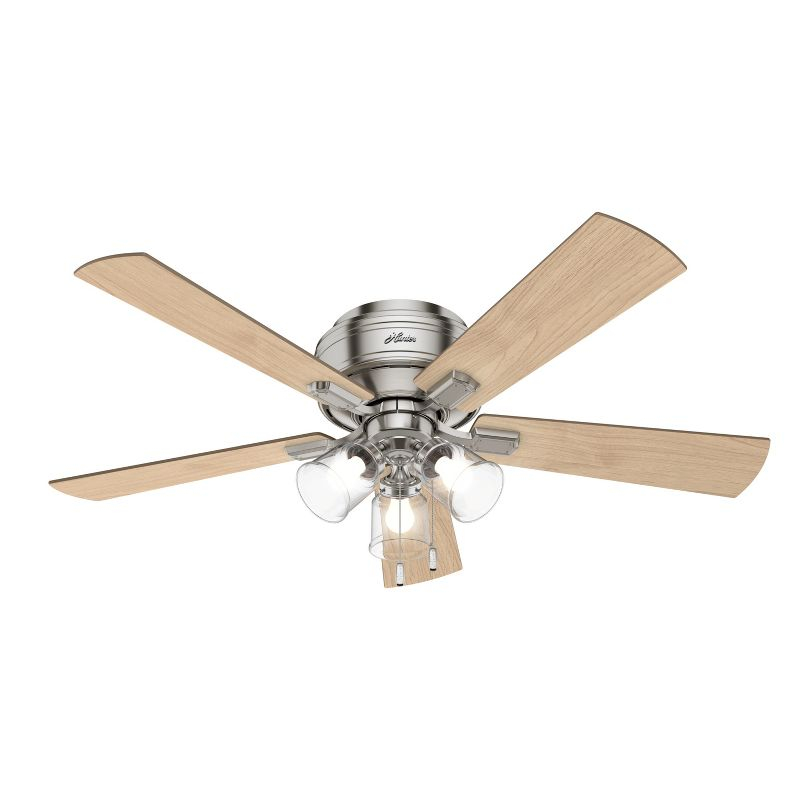 52" Crestfield Low Profile Ceiling Fan (Includes LED Light Bulb) Brushed Nickel - Hunter Fan: 5-Blade, 3-Speed, Flush Mount, Reversible Motor