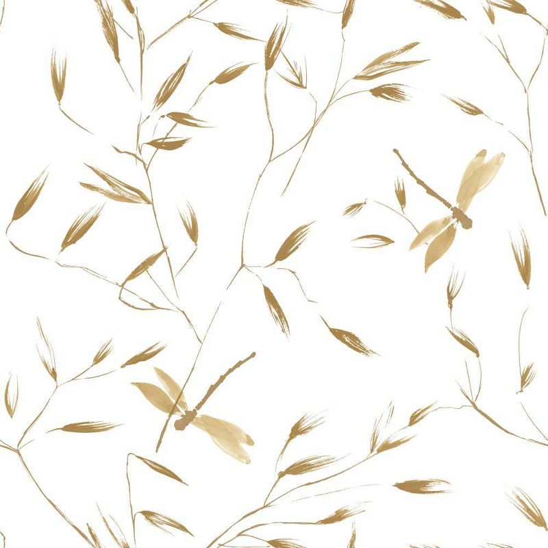 Tempaper & Co.® Dragonfly Removable Peel and Stick Wallpaper, Golden Ochre, 28 sq. ft.: Botanical Vinyl, Prepasted, Leaf Pattern