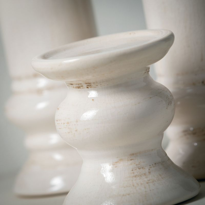 Sullivans Set of 3 Pillar Ceramic Candle Holders 5"H, 9.5"H & 11"H White